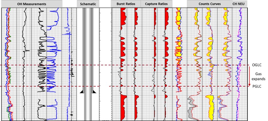 The composite logs show the major gas identification measurements from the N-Vision logging as deployed by the Raptor 2.0 system.