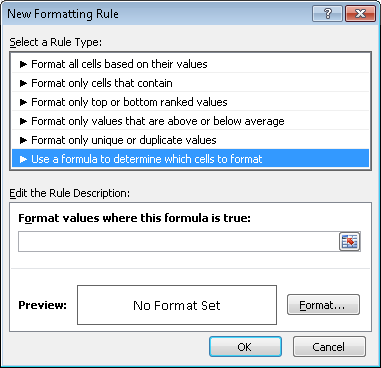 Using Excel’s conditional formatting to build better reports - New Rule dialog