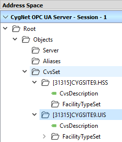 CygNet OPC UA Server Address Space